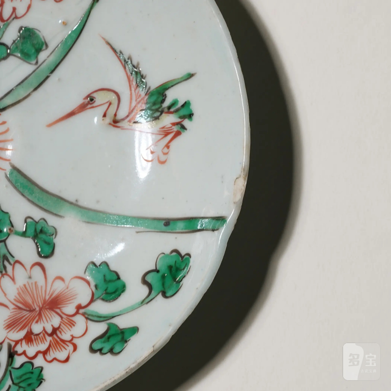明晚期 景德镇古渡红绿彩花鸟图盘一对 - 图3